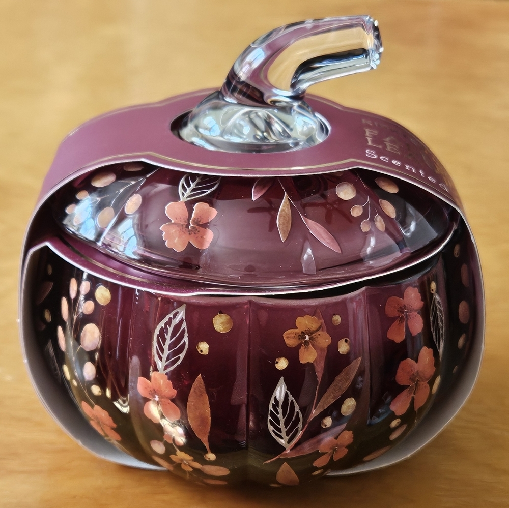 Painted Cranberry Glass Pumpkin "Fallen Leaves" Scented Candle
